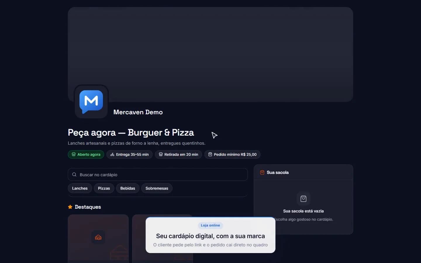 Demonstração do Mercaven: quadro de pedidos do delivery